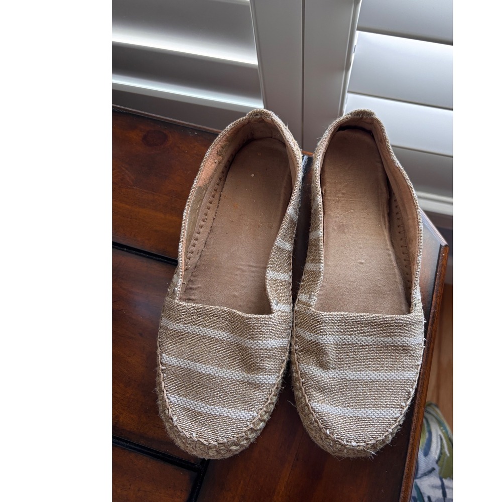 Aerosoles Womens Tan White Striped Canvas Espadrille Flats Shoes Size 9